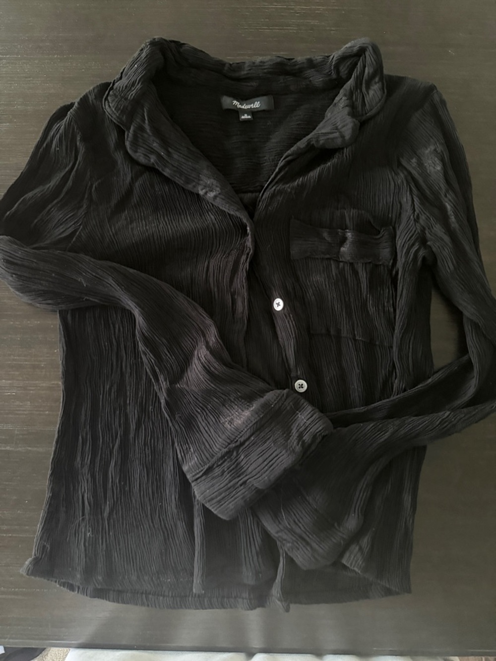 Maxwell Black Textured Button-Up Blouse size M